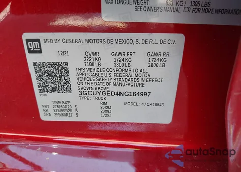 2022 Chevrolet Silverado 1500 Ltd 4Wd Short Bed Ltz z USA, uszkodzony, nr VIN 3GCUYGED4NG164997